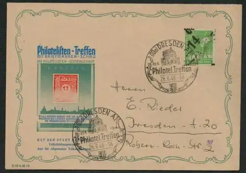 h5523 SBZ Handstempel Bezirk 14 Brief Dresden A39 Philatelistentreffen A1