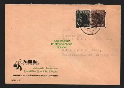 h5888 SBZ Handstempel Bezirk 14 Dresden 1 Brief SHG 2, 15 Pfg. Ortsbrief