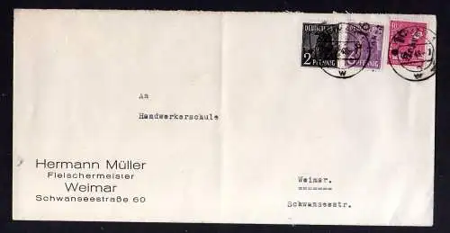 h568 Brief Handstempel Bezirk 16 Nohra 6 + 40 Pfg. 08.7.48 + 2 Pfg. Weimar 1 gep