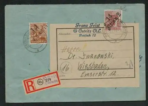 h5444 SBZ Handstempel Bezirk 14 R-Brief Ostritz Oberlausitz mit Löbau Zittau Ma