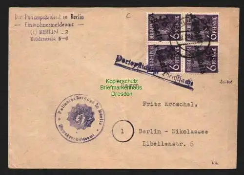 h5840 SBZ Handstempel Bezirk 36 Potsdam Babelsberg 4x 6 Pfg. sbl. Dienstsache