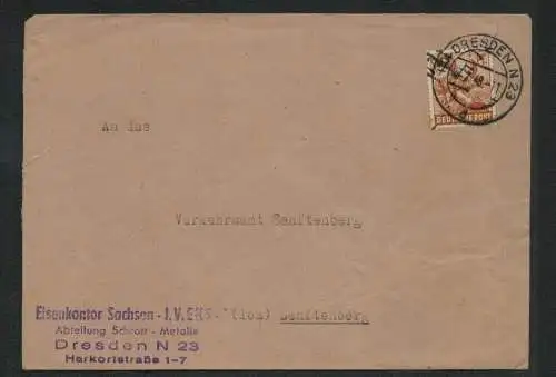 h5504 SBZ Handstempel Bezirk 14 Brief Dresden 11 Eisenkontor nach Senftenberg