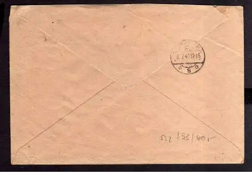 h552 Brief Einschreiben Handstempel Bezirk 16 Meningen 24, 84 Pfg. 01.7.48 nach