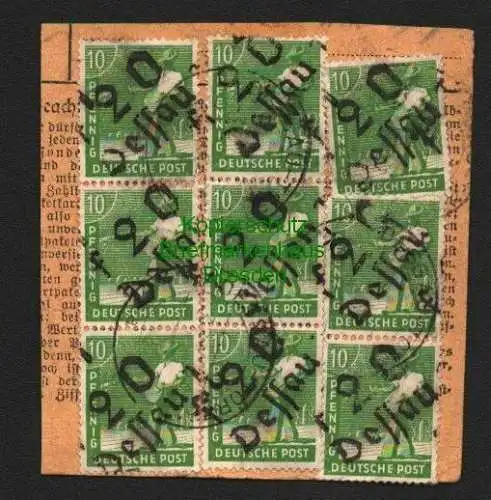 h5925 SBZ Handstempel Bezirk 20 Dessau 1f 12x 10 Pfg. auf halber Paketkarte