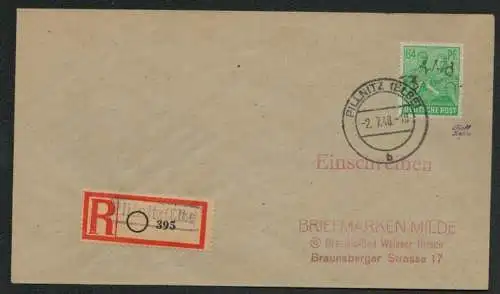 h5480 SBZ Handstempel Bezirk 14 Brief Dresden A53d 84 Pfg. 181 Pillnitz Not-R-Z