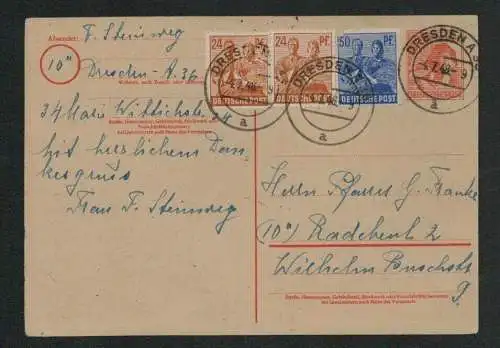 h5581 SBZ Handstempel Bezirk 14 Ganzsache Zehnfach Dresden A36 4.7. Sonntag !