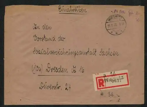 h5545 SBZ Handstempel Bezirk 14 Wiednitz a. R-Zettel Gebühr bezahlt Einschreiben