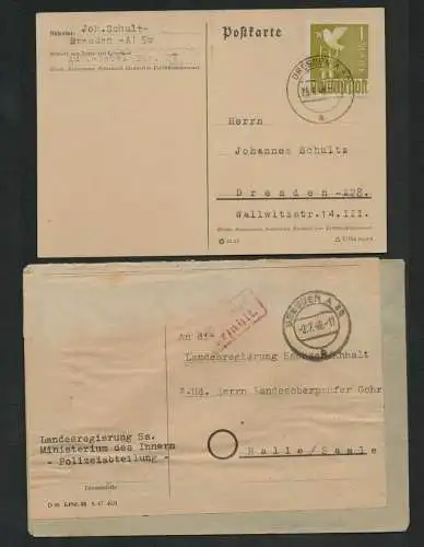 h5540 SBZ Währungsreform 1948 Dresden 50 Brief Postkarte Zehnfach Gebühr bezahlt