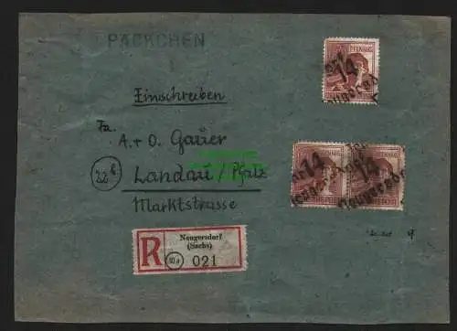 h5821 SBZ Handstempel Bezirk 14 Neugersdorf 3x 60 Pfg. dunkel auf Päckchen