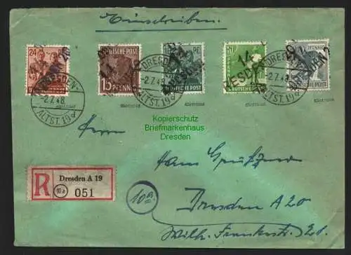 h5894 SBZ Handstempel Bezirk 14 Dresden A19 Brief Einschreiben 20 A19 42 2.7.48