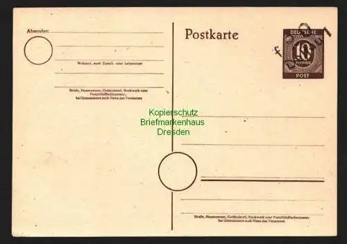 h5825 SBZ Handstempel Bezirk 20 Dessau 1f Ganzsache Ziffer 10 ungebraucht