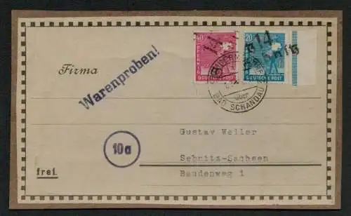 h5555 SBZ Handstempel Bezirk 14 Adressträger Warenproben Sebnitz 20, 40 Pfg.