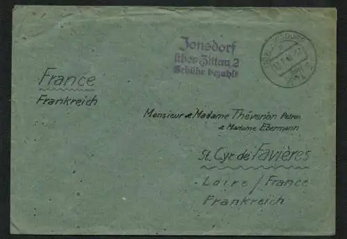 h5562 SBZ Währungsreform 1948 Gebühr bezahlt Jonsdorf über Zittau n. Frankreich