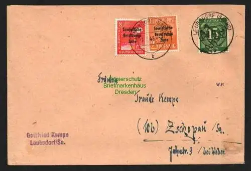 h5856 SBZ Handstempel Bezirk 41 Zschopau Brief Ziffer 15 II Leubsdorf7.7.48