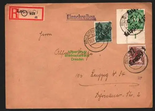 h5838 SBZ Handstempel Bezirk 27  Leipzig C10 Brief Einschreiben Ziffer 84 Eckran