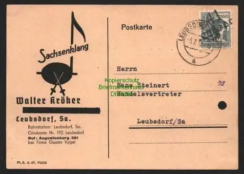 h6067 SBZ Handstempel Bezirk 41 Leubsdorf 5.7.48 Postkarte