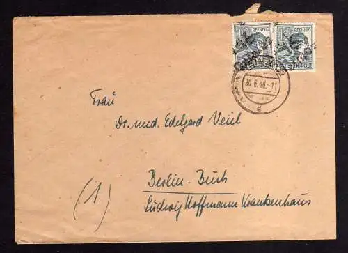 h621 Brief Handstempel Bezirk 16 Weimar 30.6.48 nach Berlin Buch gepr. BPP