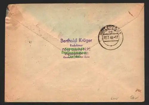 h6005 SBZ Handstempel Bezirk 27 Leipzig 14 Orts-R-Brief 10.7.48 mit Ziffer 45