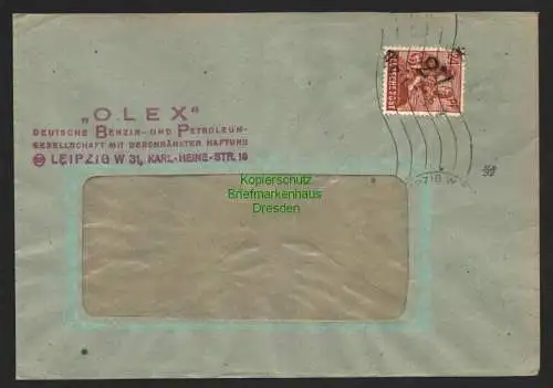 h6011 SBZ Handstempel Bezirk 27 Leipzig Brief OLEX Deutsche Benzin und