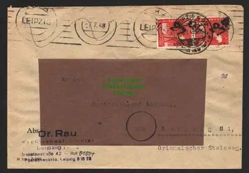 h6008 SBZ Handstempel Bezirk 27 Leipzig Postscheckbrief 10.7.48 an Postscheckamt