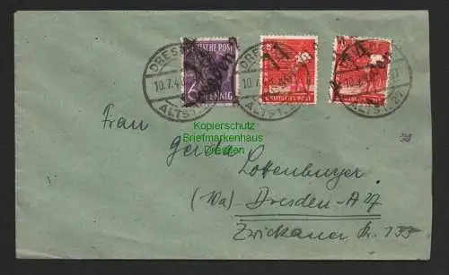 h6092 SBZ Handstempel Bezirk 14 Dresden A27 8 Pfg. + weitere auf überfrankiertem