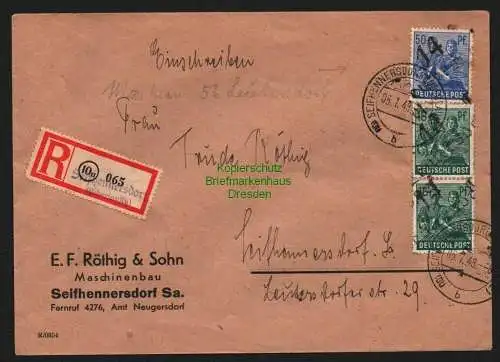 h6142 SBZ Handstempel Bezirk 14 Leutersdorf 2x 16, 50 Pf R-Brief Seifhennersdorf