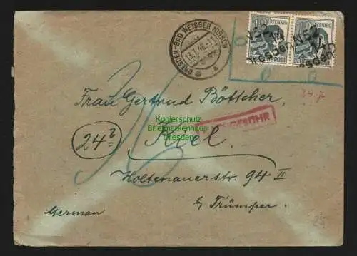 h6134 SBZ Handstempel Bezirk 14 Dresden N52 2x12 Pfg. Brief 13.7.48 Nachgebühr