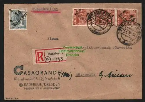 h6176 SBZ Handstempel Bezirk 14 Radebeul 1e 12, 3x 24 170 174 Brief Einschreiben