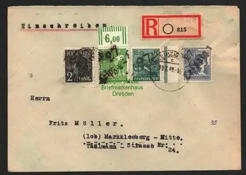 h6025 SBZ Handstempel Bezirk 27 Leipzig C2 R-Brief 815 Einschreiben 10.7.48