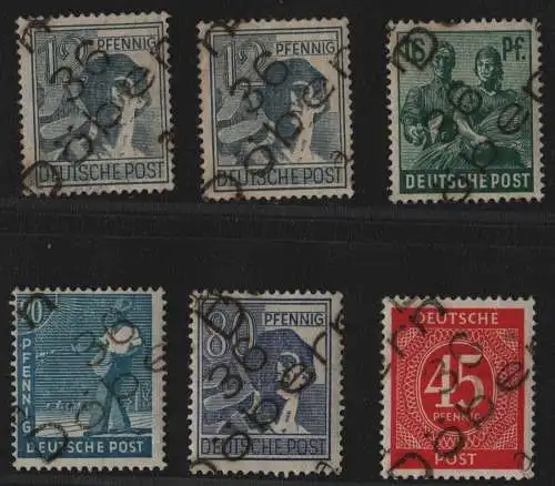 h6318 SBZ Handstempel Bezirk 36 Döbern 4 Werte * mit Ziffer 45 + 2x 12 o. G. BPP