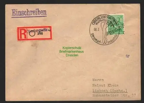 h6115 SBZ Handstempel Bezirk 41 Chemnitz 84 Pfg. 181 Brief Einschreiben nach Lim