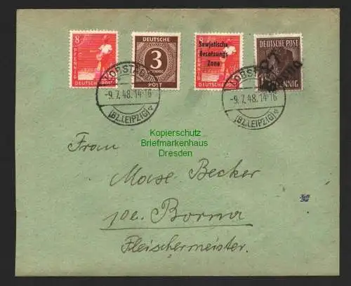 h6103 SBZ Handstempel Bezirk 27 Borna 171 15 Pfg Brief Lobstädt als Briefstück