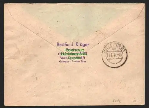 h6032 SBZ Handstempel Bezirk 27 Leipzig C2 Wiederitzsch R-Brief 660 1.7.48