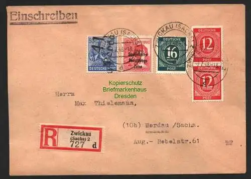 h6079 SBZ Handstempel Bezirk 41 Werdau Brief 7.7.48 Einschreiben Zwickau