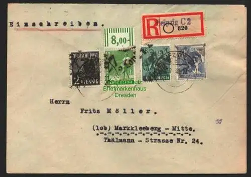 h6031 SBZ Handstempel Bezirk 27 Leipzig C2 R-Brief 820 Einschreiben 10.7.48