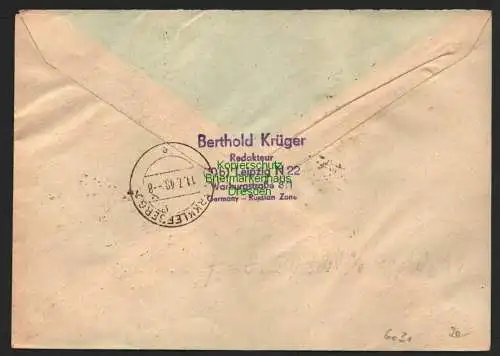 h6031 SBZ Handstempel Bezirk 27 Leipzig C2 R-Brief 820 Einschreiben 10.7.48