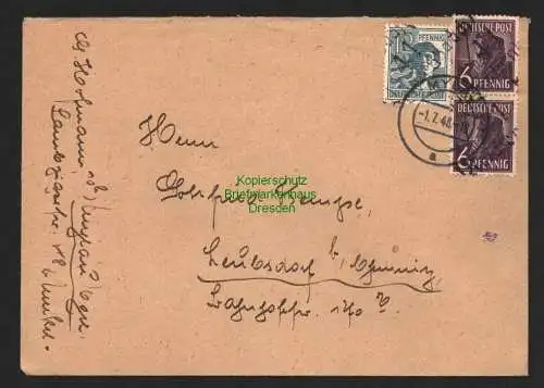 h6075 SBZ Handstempel Bezirk 41 Reichenbach Brief 1.7.48 Mylau