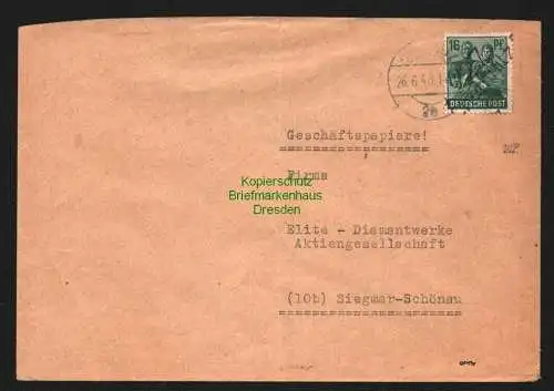 h6150 SBZ Handstempel Bezirk 27 Chemnitz 5 violett 16 Pfg. Geschäftspapiere