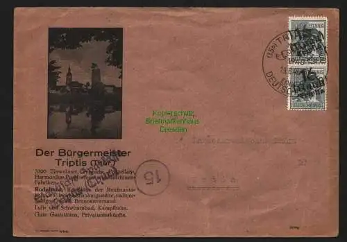 h6178 SBZ Handstempel Bezirk 16 Knau Triptis 2x 12 Pfg 170 Brief Bürgermeister