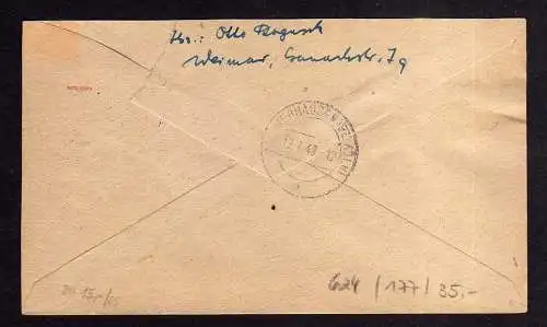 h624 Brief Handstempel Bezirk 16 Weimar 4.7.48 Sonntag 84 Pfg. Einschreiben