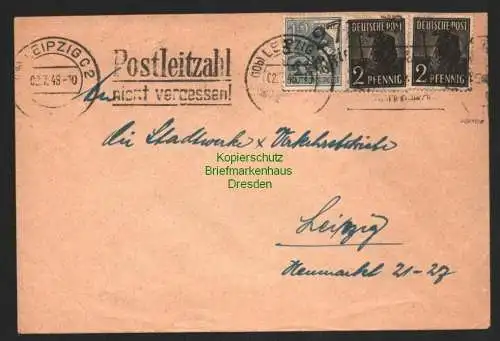 h5992 SBZ Handstempel Bezirk 27 Leipzig Ortsbrief 2.7.48 an Stadtwerke und Ver