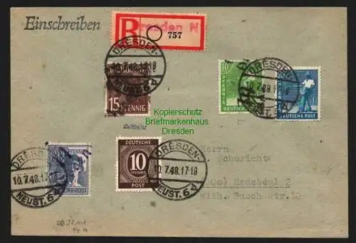 h6133 SBZ Handstempel Bezirk 14 Dresden 32 violett 80 Pfg Brief Einschreiben 171