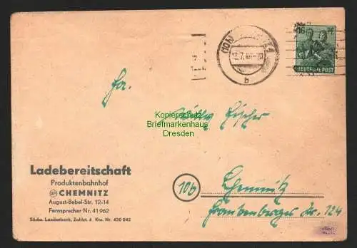 h6048 SBZ Handstempel Bezirk  41 Chemnitz 25 Brief 13.7.48 ohne Nachgebühr