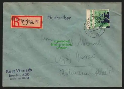 h6158 SBZ Handstempel Bezirk 14 Dresden 24 84 Pfg. doppelter Aufdruck R-Brief