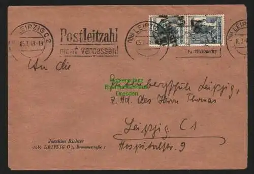 h6182 SBZ Handstempel Bezirk 27 Leipzig 2x 12 Pfg. 170 Brief 5.7.48