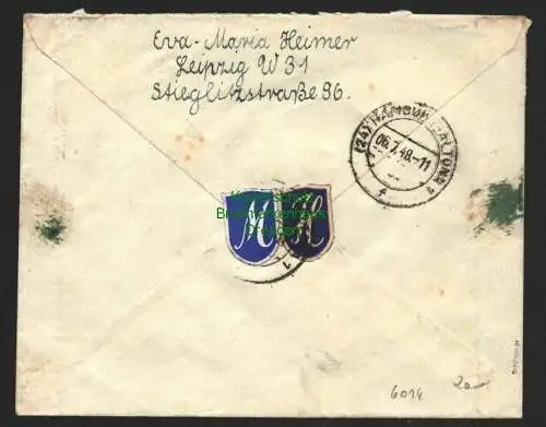 h6014 SBZ Handstempel Bezirk 27 Leipzig 31 Brief Einschreiben 2.7.48 fallend