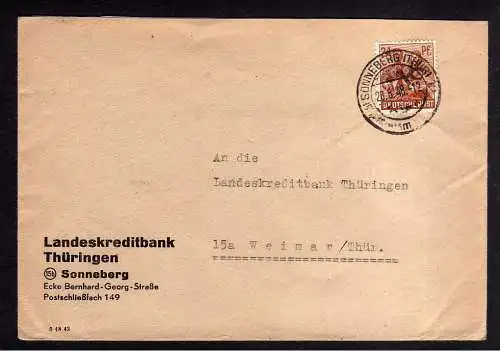 h604 Brief Handstempel Bezirk 16 Sonneberg 28.6.48 Landeskreditbank Thüringen ge