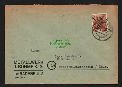 h6175 SBZ Handstempel Bezirk 14 Radebeul 1 174 Brief 29.6.48 Metallwerk Böhme