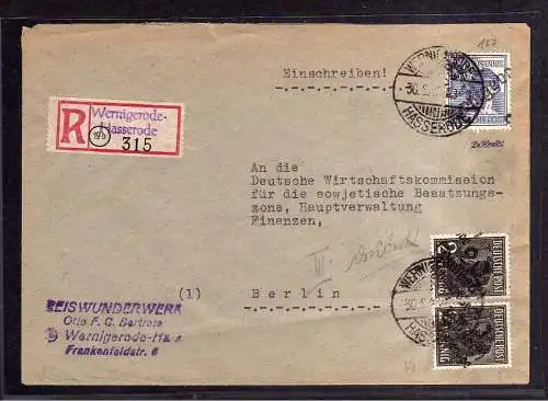 h779 Brief Handstempel Bezirk 20 Drübeck Wernigerde 30.6.48 Einschreiben Bedarfs