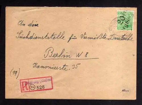 h698 Brief Handstempel Bezirk 20 Freyburg 29.6.48 84 Einschreiben Suchdienst für